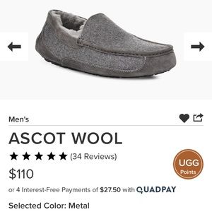 NEVER WORN MENS ASCOT WOOL UGG SLIPPERS